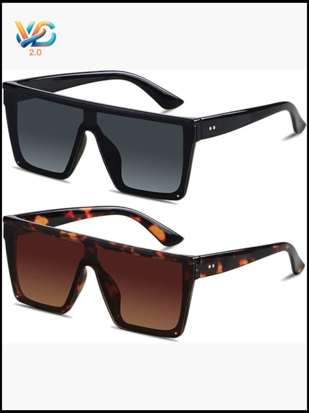 Oversized Square Flat Top Sunglasses Fashion Shield Large UV Protection